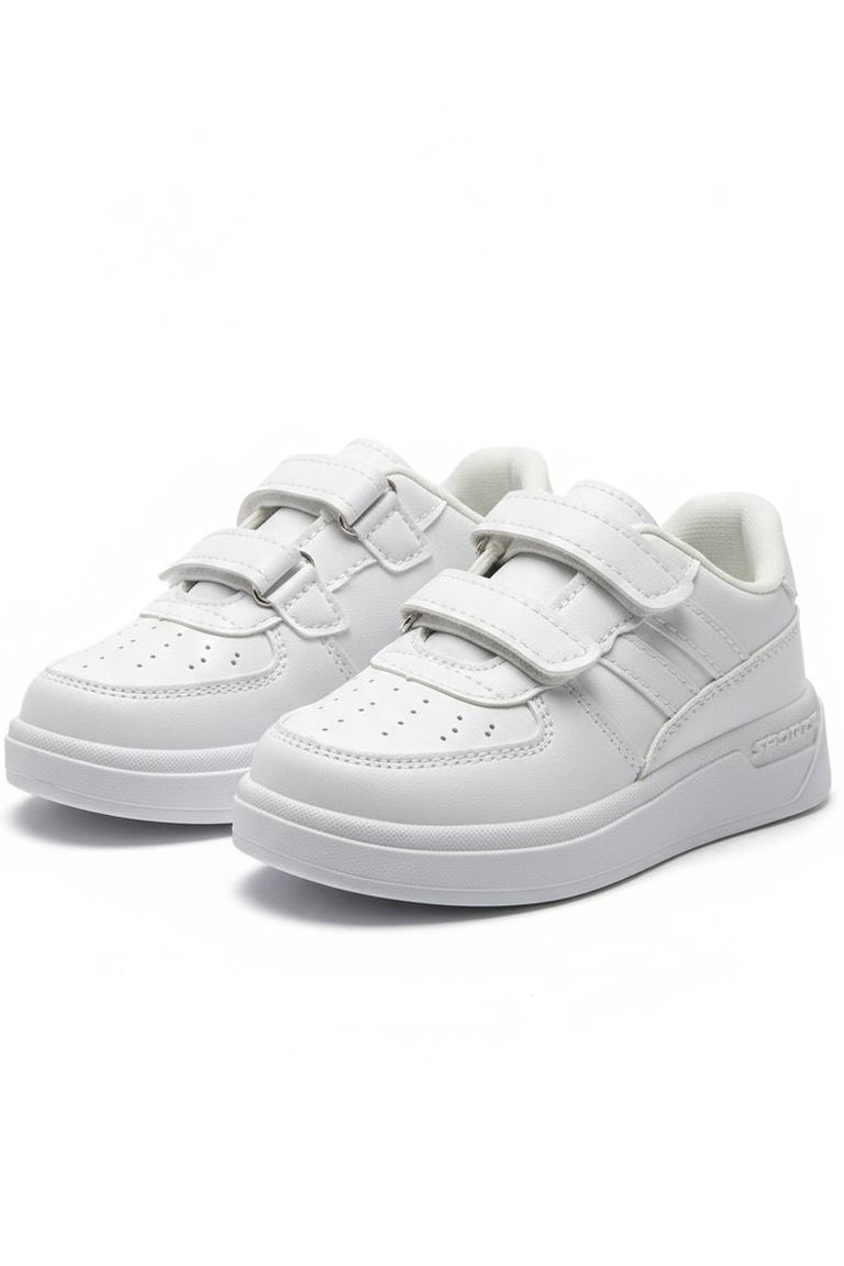 Kız Çocuk Beyaz Cırtcırtlı Işıklı Spor Ayakkabı - 28198-BEYAZ - TOFİSA