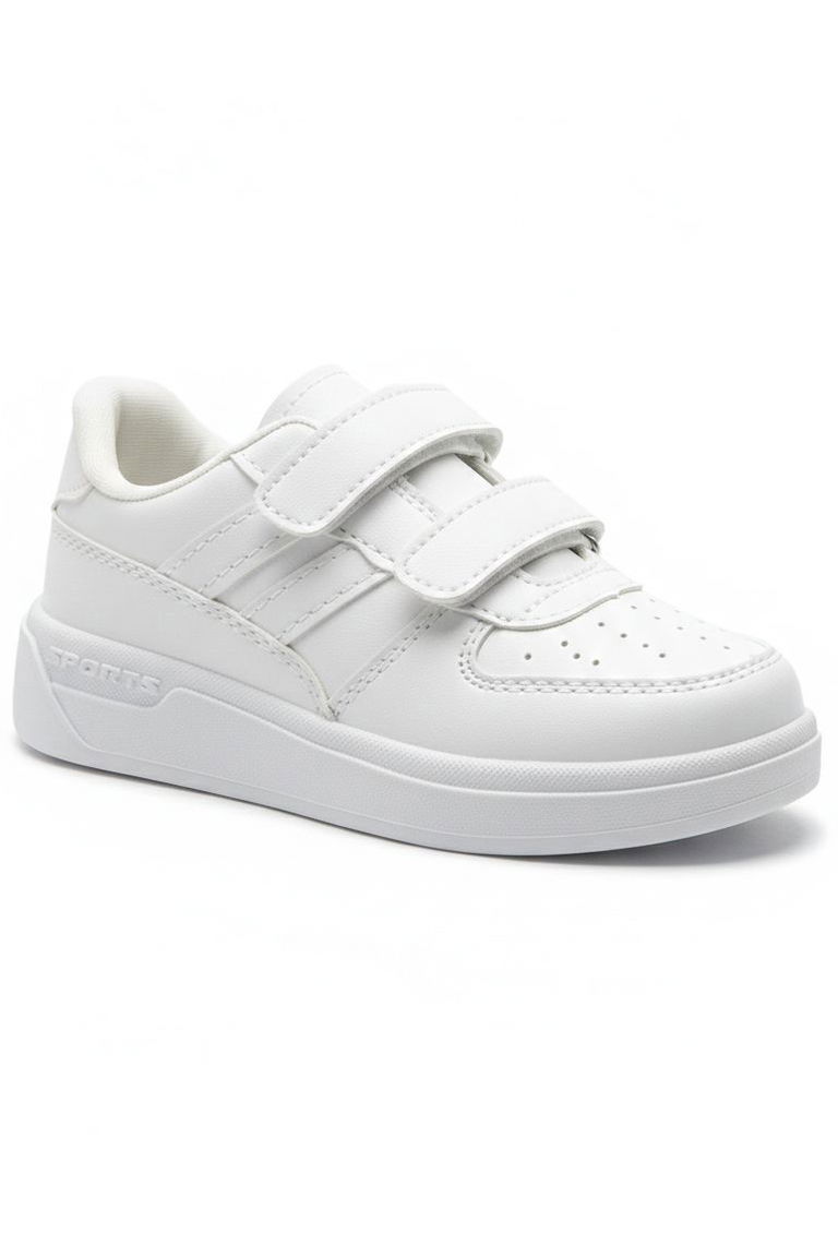 Kız Çocuk Beyaz Cırtcırtlı Işıklı Spor Ayakkabı - 28198-BEYAZ - TOFİSA