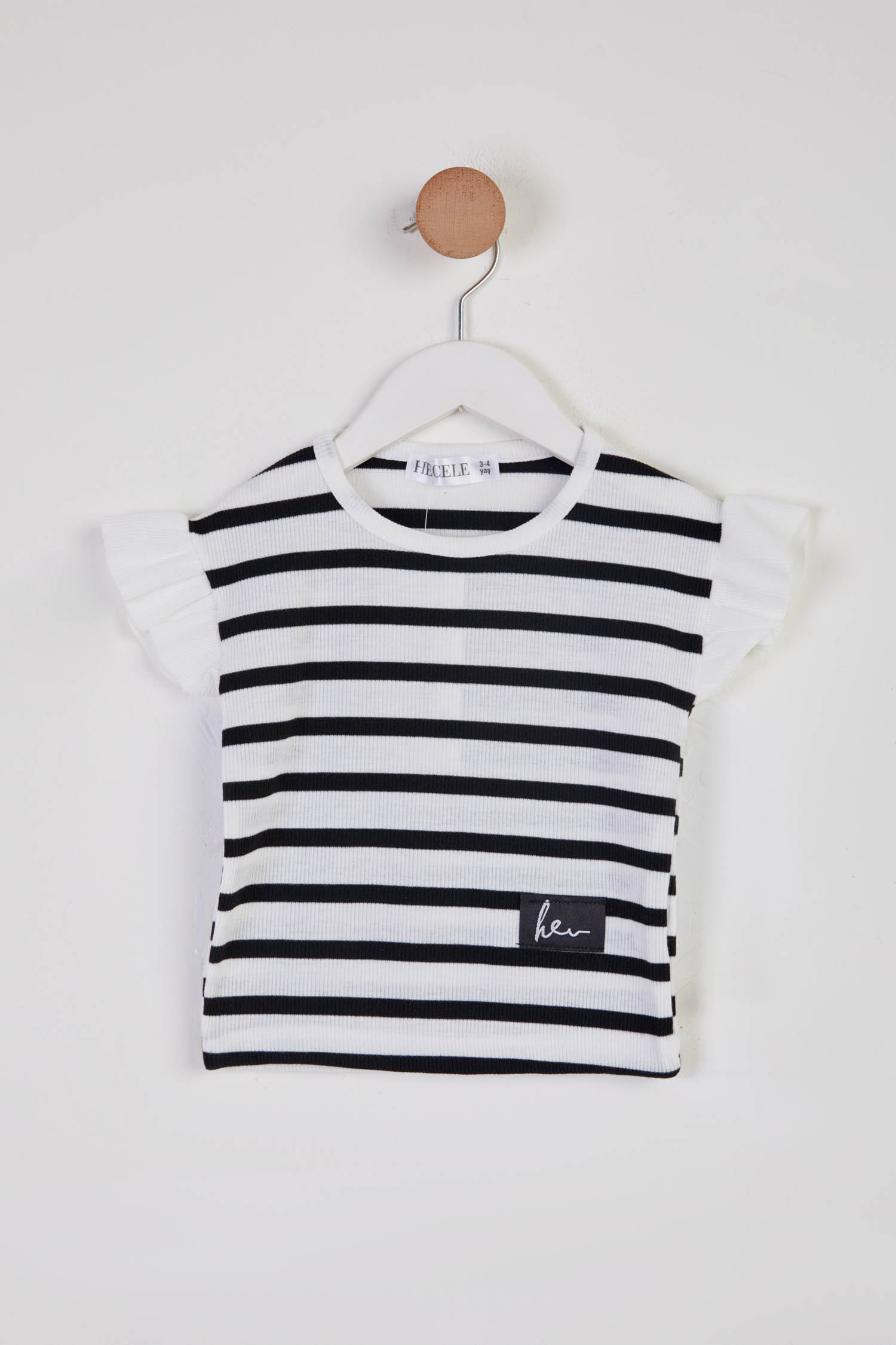 Kız Çocuk Beyaz Çizgili T-Shirt - 25785 - 1
