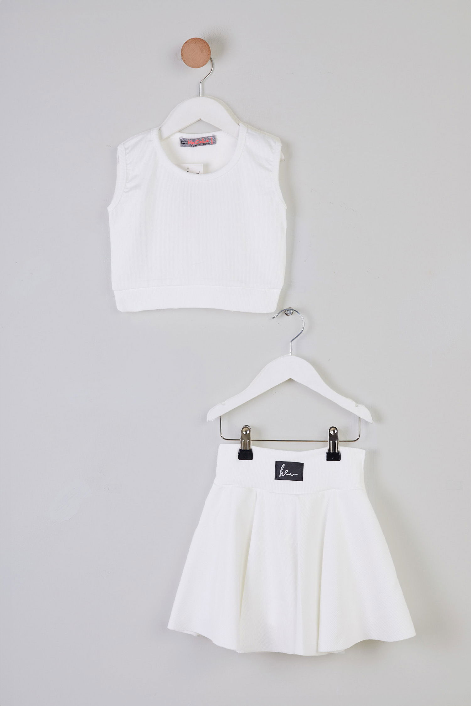 Kız Çocuk Beyaz Fitilli Crop Takım - 25781 - 1