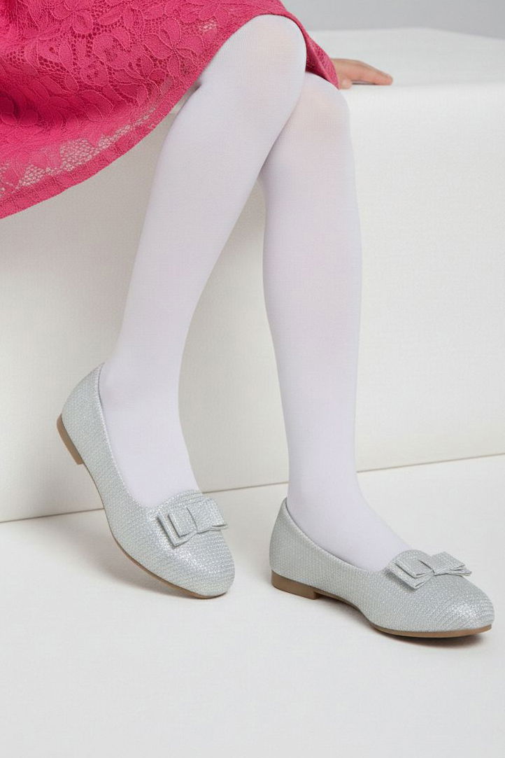 Kız Çocuk Beyaz Fiyonk Detaylı Simli Babet - 28196-BEYAZ - 8