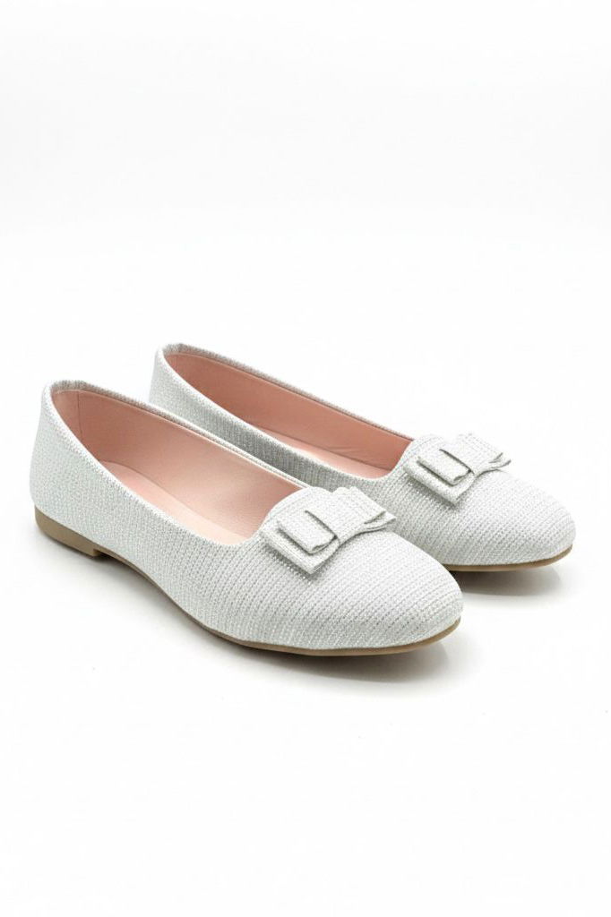 Kız Çocuk Beyaz Fiyonk Detaylı Simli Babet - 28196-BEYAZ - 4