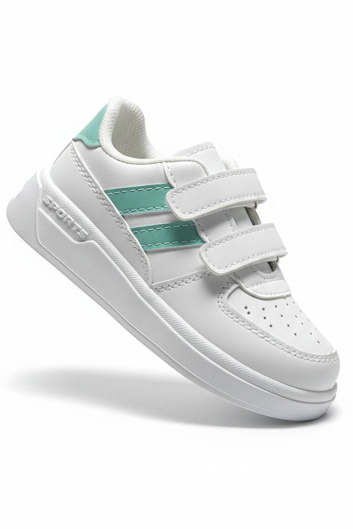 Kız Çocuk Beyaz Mint Cırtcırtlı Işıklı Spor Ayakkabı - 28198-BEYAZ-MINT - 1