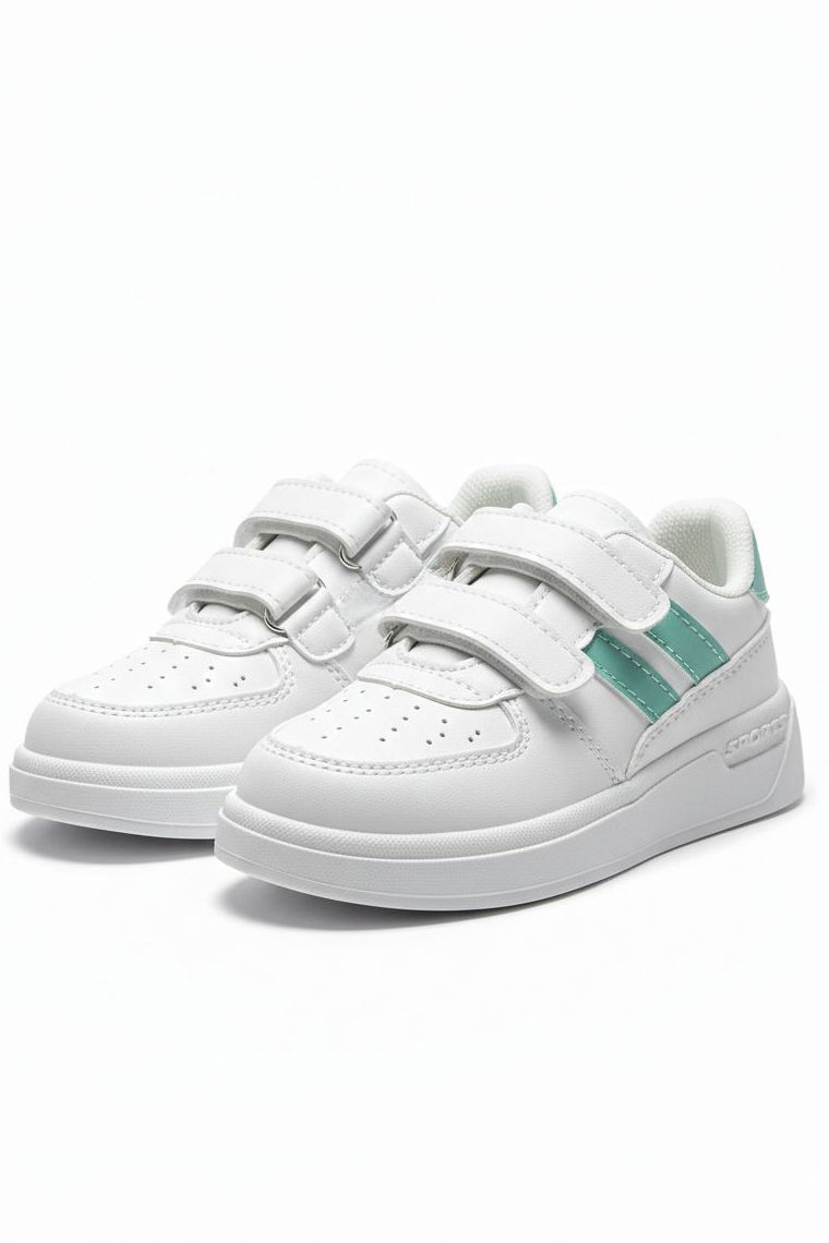 Kız Çocuk Beyaz Mint Cırtcırtlı Işıklı Spor Ayakkabı - 28198-BEYAZ-MINT - TOFİSA