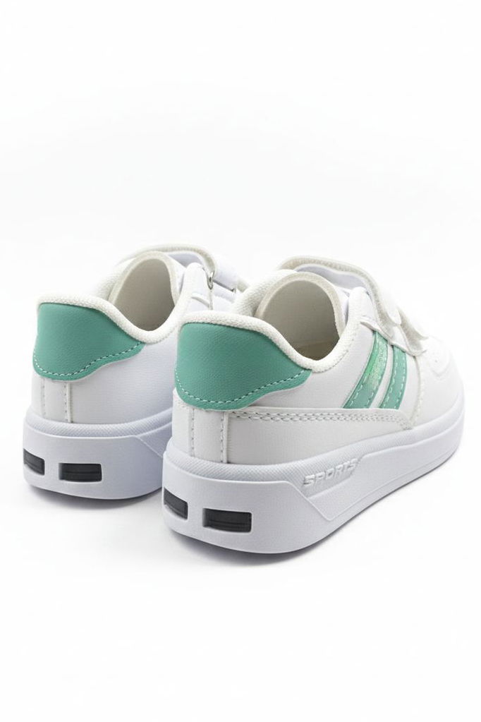 Kız Çocuk Beyaz Mint Cırtcırtlı Işıklı Spor Ayakkabı - 28198-BEYAZ-MINT - TOFİSA