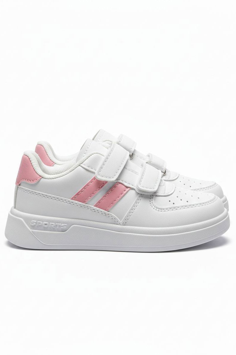 Kız Çocuk Beyaz Pembe Cırtcırtlı Işıklı Spor Ayakkabı - 28198-BEYAZ-PEMBE - 3