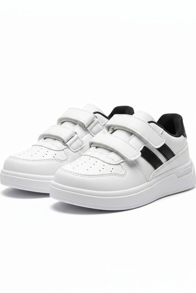 Kız Çocuk Beyaz Siyah Cırtcırtlı Işıklı Spor Ayakkabı - 28198-BEYAZ-SIYAH - 1