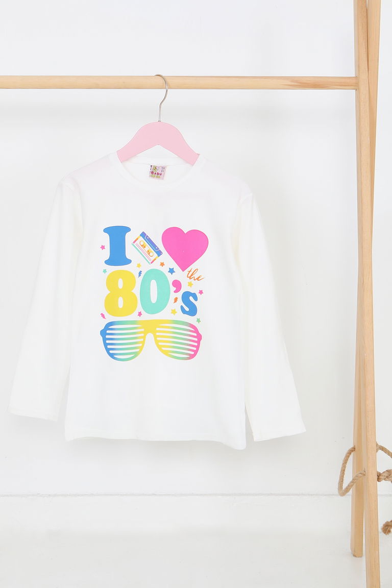 Kız Çocuk Beyaz Uzun Kollu Baskılı Penye Badi - 27692 - TOFİSA