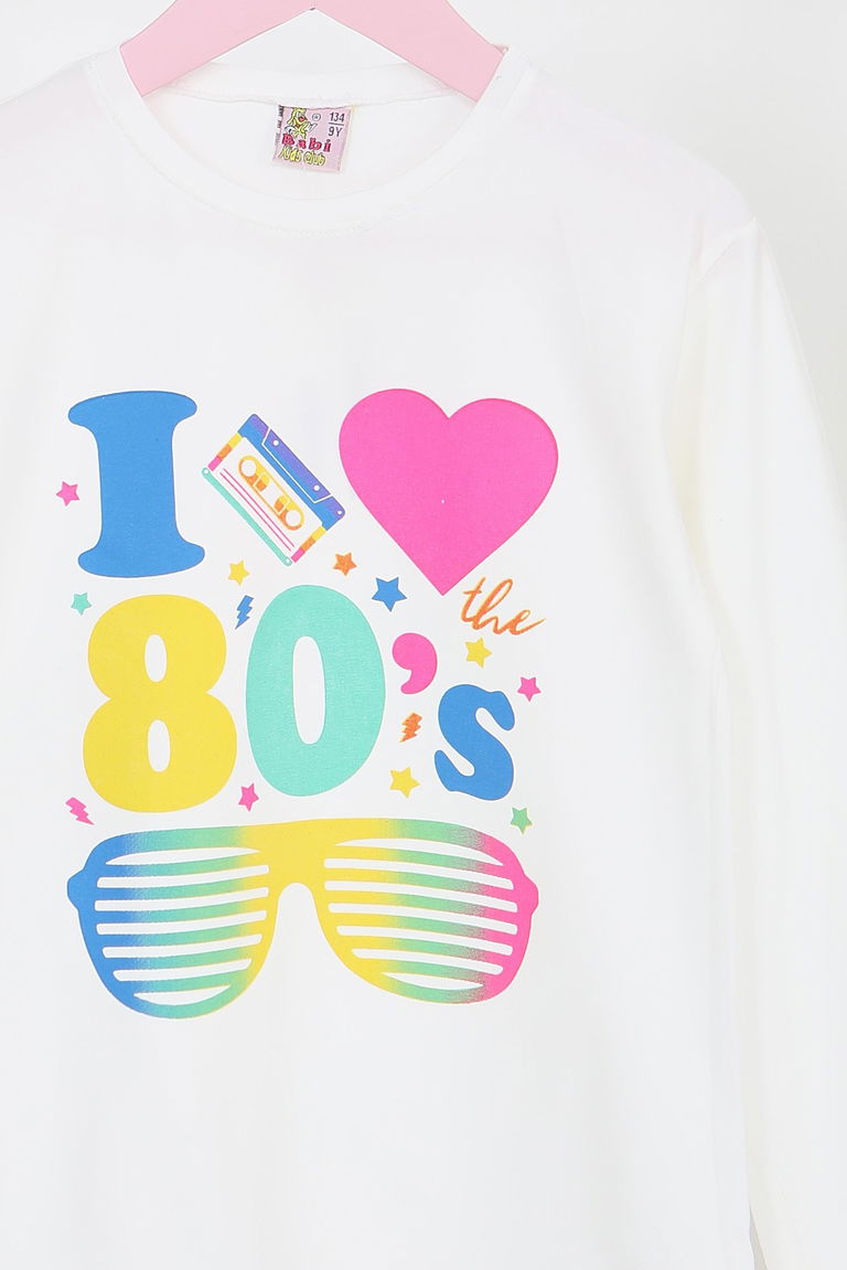 Kız Çocuk Beyaz Uzun Kollu Baskılı Penye Badi - 27692 - TOFİSA