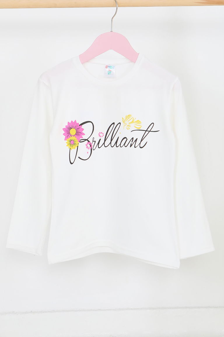 Kız Çocuk Beyaz Uzun Kollu Baskılı Penye Badi - 27699 - TOFİSA