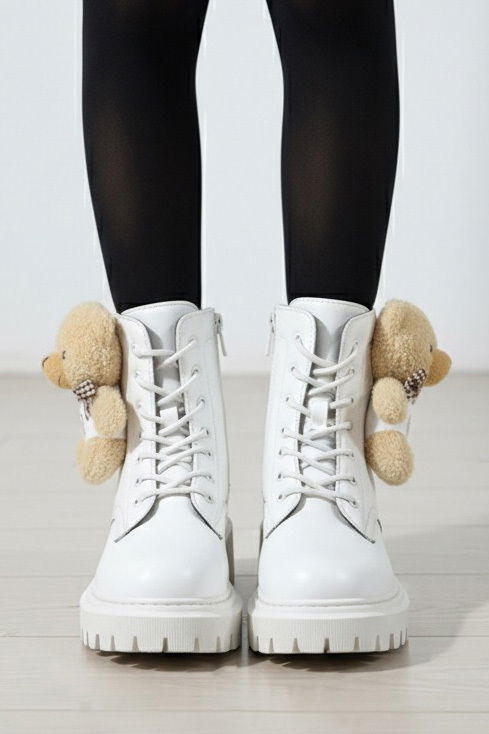 Kız Çocuk Beyaz Yanda Ayıcık Detaylı Bot - 28037-BEYAZ - TOFİSA