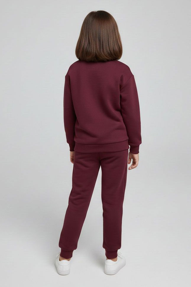 Kız Çocuk Bordo Baskılı Eşofman Takımı - 28175-BORDO - 2