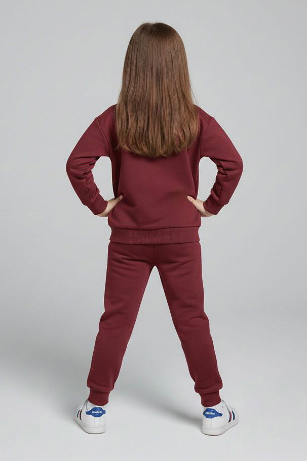 Kız Çocuk Bordo Baskılı Eşofman Takımı - 28176-BORDO - 2