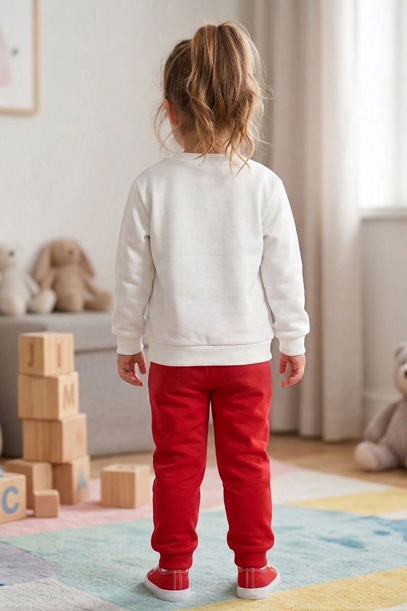 Kız Çocuk Bordo Baskılı İki İplik Çocuk Pijama Takımı - 28347-BORDO - 2