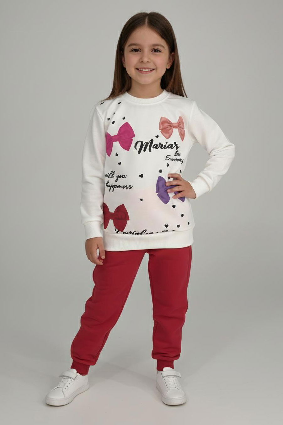 Kız Çocuk Bordo Baskılı Pijama Takımı - 28164-BORDO - 1