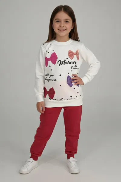 Kız Çocuk Bordo Baskılı Pijama Takımı - 28164-BORDO 