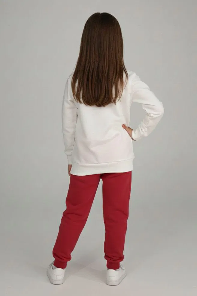 Kız Çocuk Bordo Baskılı Pijama Takımı - 28164-BORDO - TOFİSA
