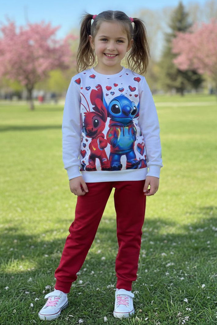 Kız Çocuk Bordo Baskılı Pijama Takımı - 28246-BORDO - 1