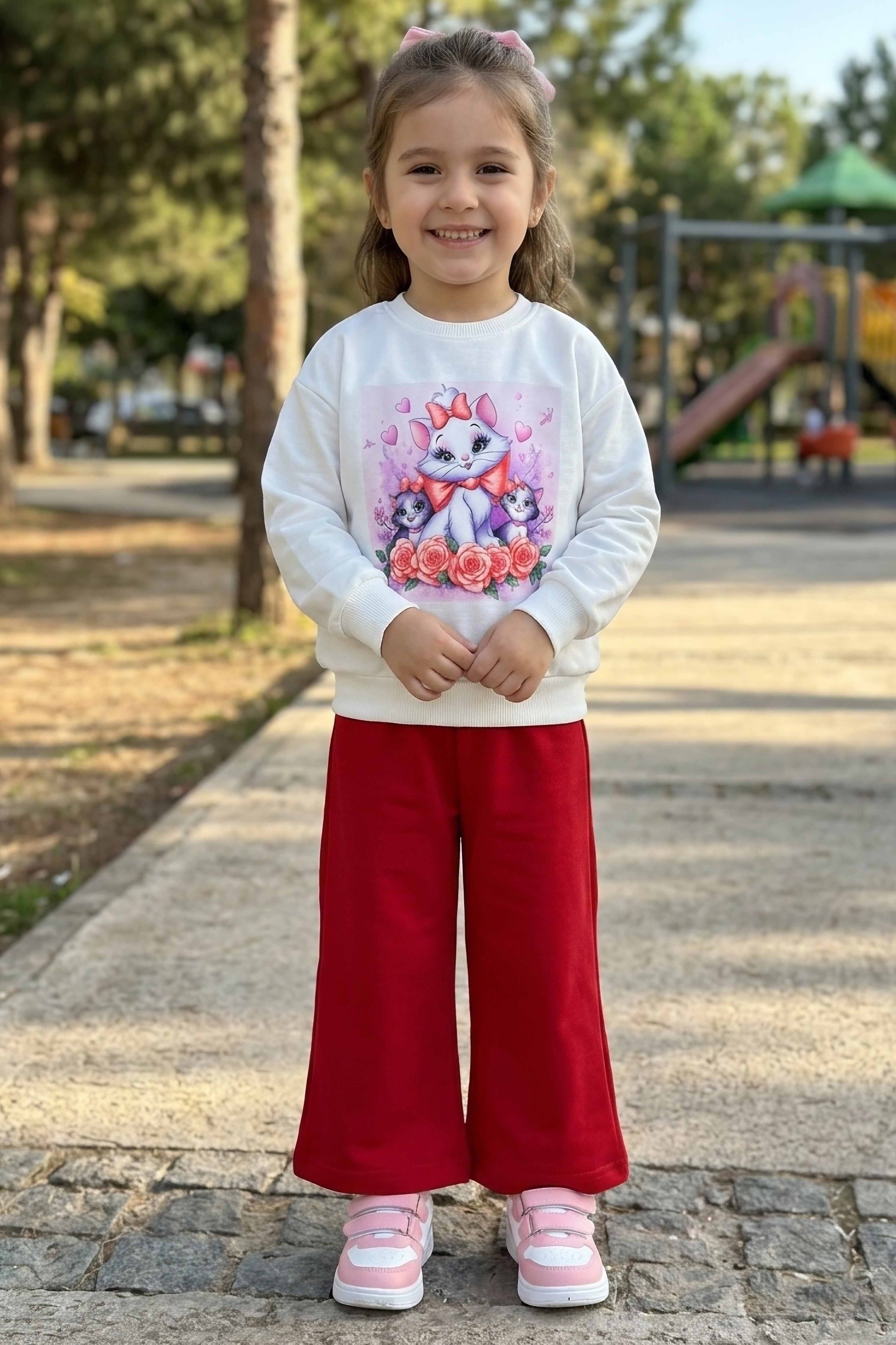 Kız Çocuk Bordo Baskılı Pijama Takımı - 28304-BORDO - 1