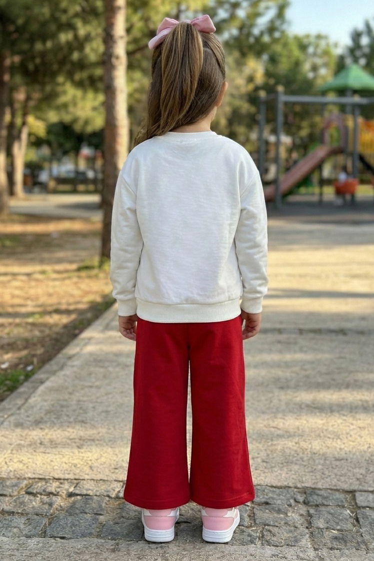 Kız Çocuk Bordo Baskılı Pijama Takımı - 28304-BORDO - 2