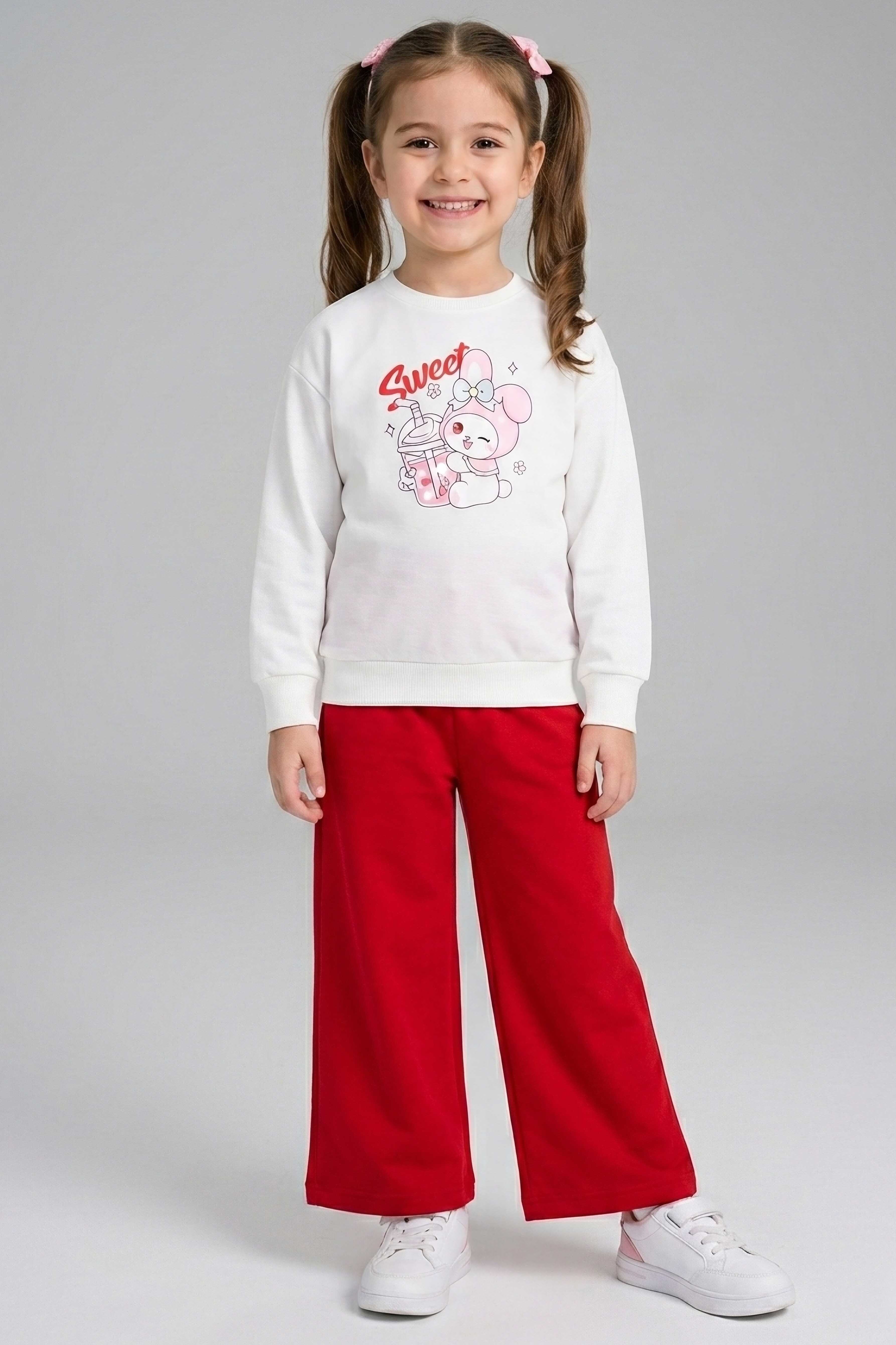 Kız Çocuk Bordo Baskılı Pijama Takımı - 28305-BORDO - 1