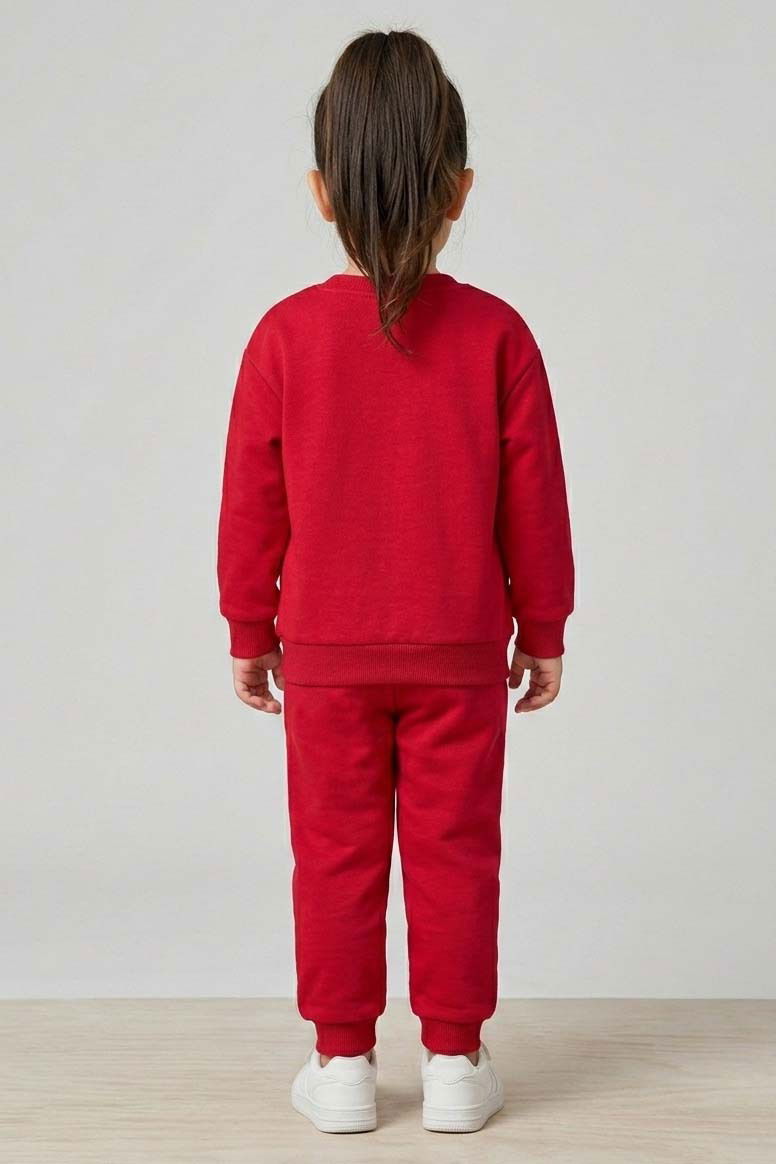 Kız Çocuk Bordo Baskılı Pijama Takımı - 28306-BORDO - 2