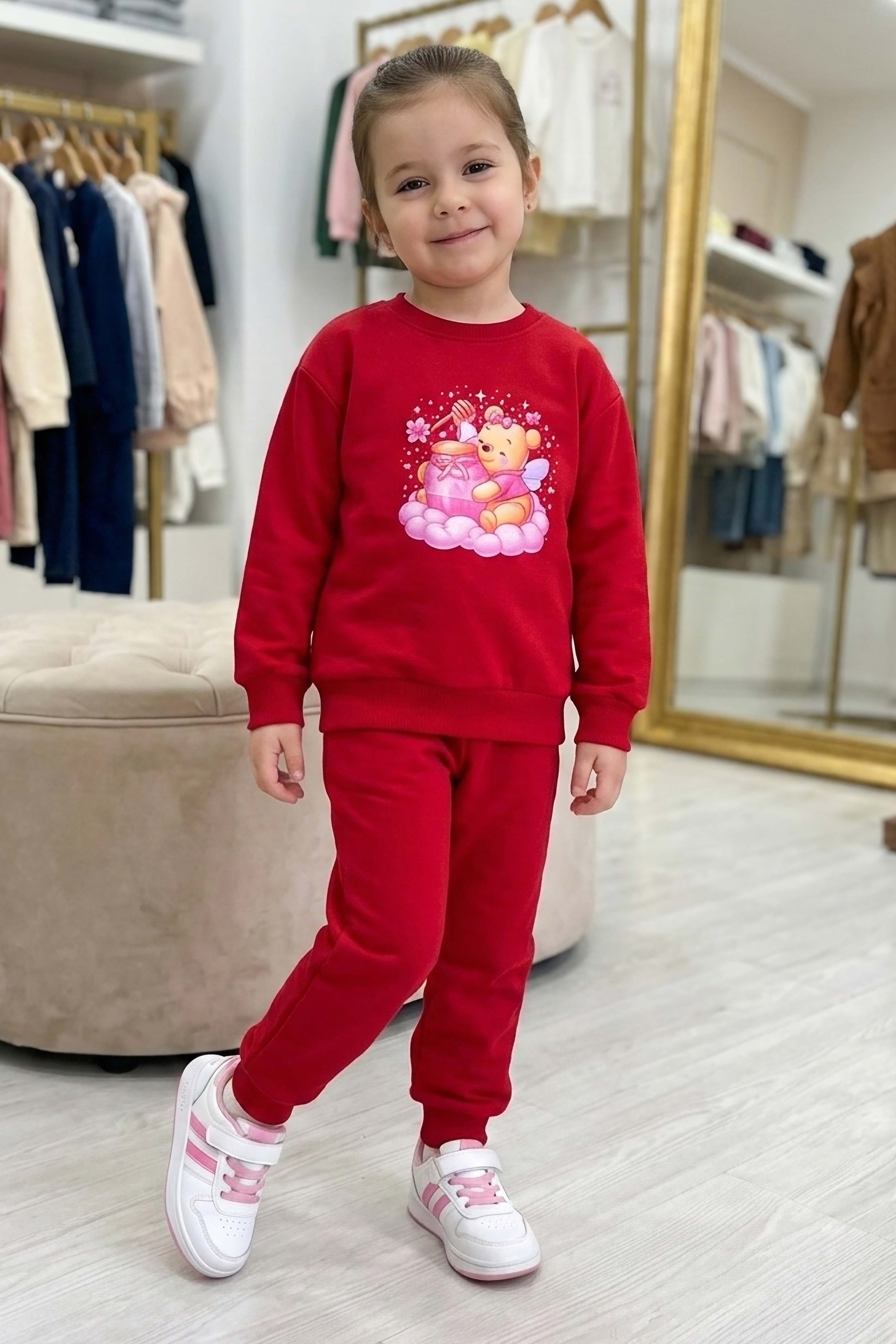 Kız Çocuk Bordo Baskılı Pijama Takımı - 28307-BORDO - 1