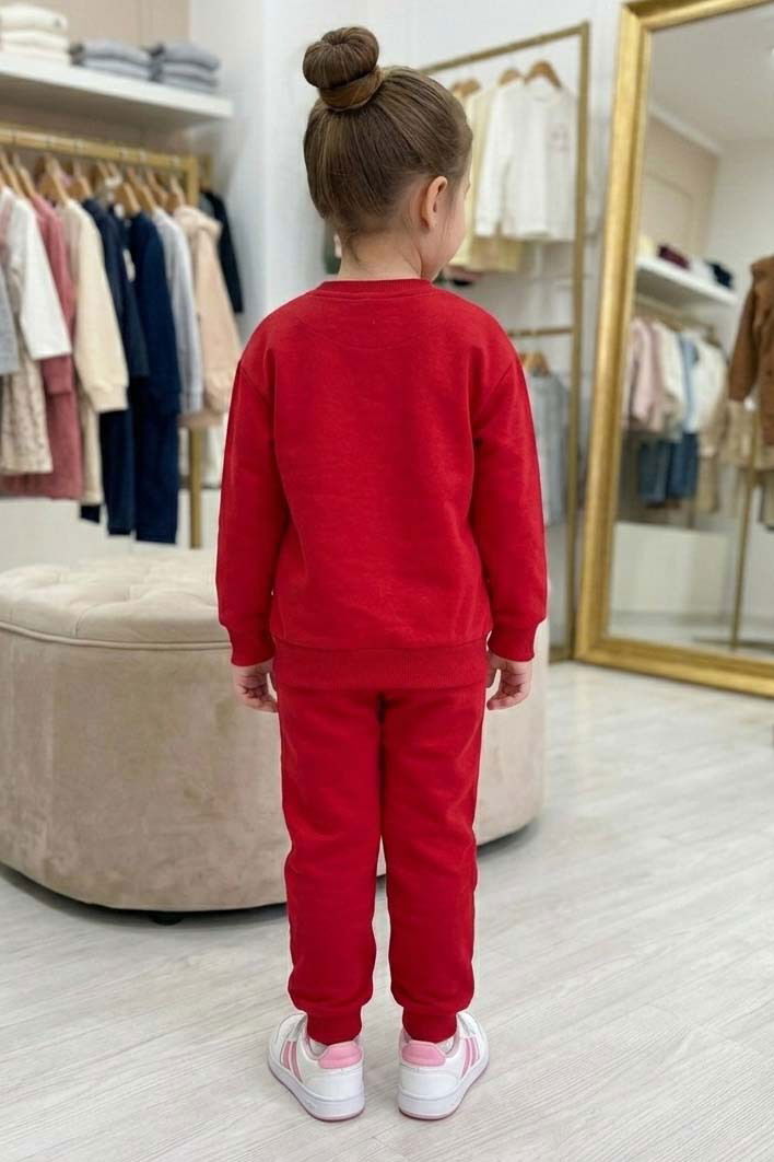 Kız Çocuk Bordo Baskılı Pijama Takımı - 28307-BORDO - 2