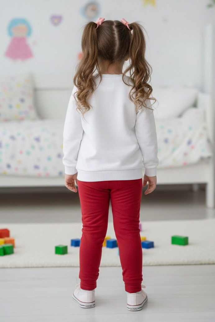 Kız Çocuk Bordo Baskılı Şardonlu Pijama Takımı - 28236-BORDO - 2