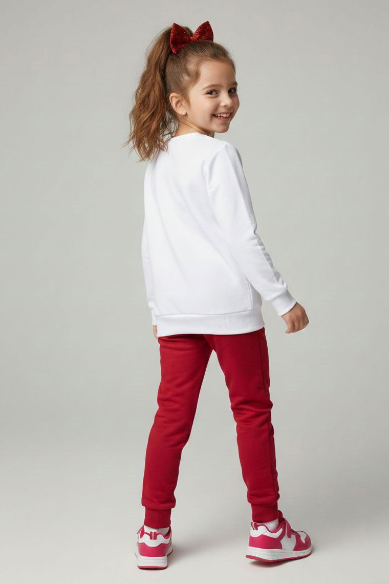 Kız Çocuk Bordo Baskılı Şardonlu Pijama Takımı - 28237-BORDO - 2