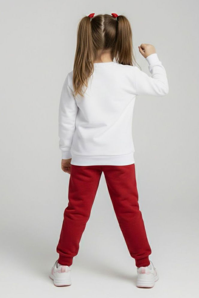 Kız Çocuk Bordo Baskılı Şardonlu Pijama Takımı - 28238-BORDO - 2