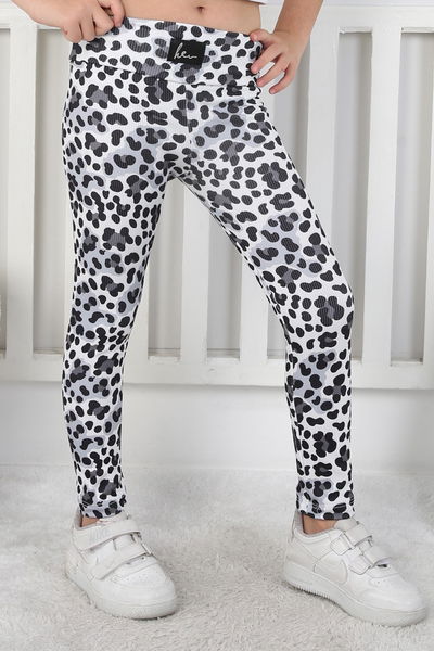 Kız Çocuk Füme Leopar Desenli Tayt - 26802 