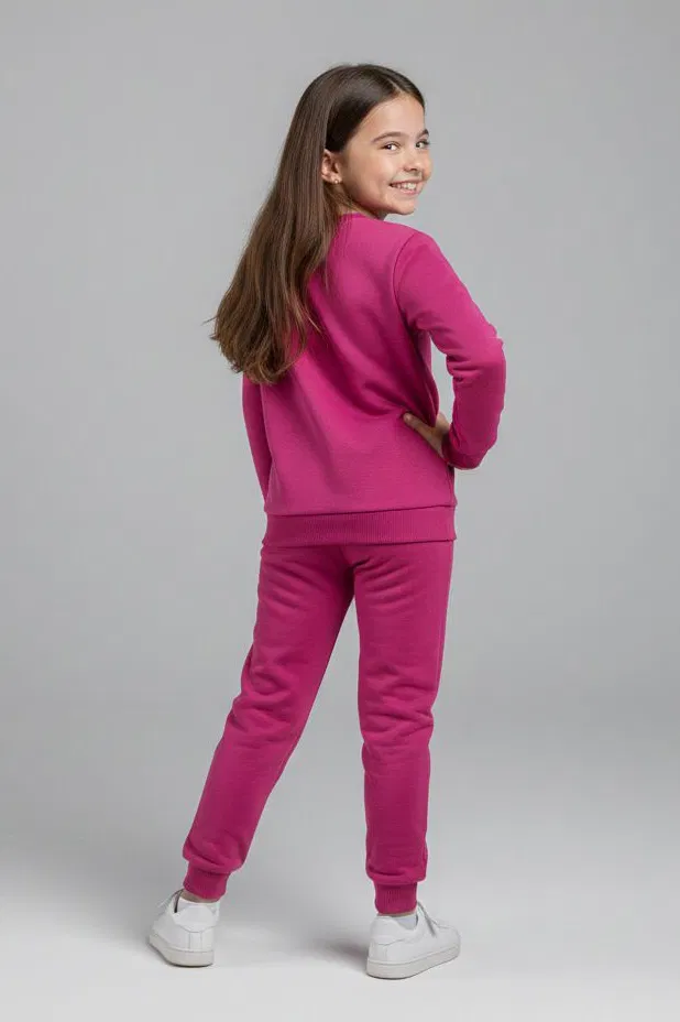 Kız Çocuk Fuşya Baskılı Eşofman Takımı - 28175-FUSYA - 2
