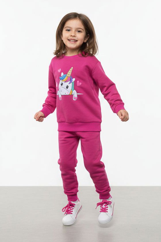 Kız Çocuk Fuşya Baskılı Eşofman Takımı - 28176-FUSYA - 1