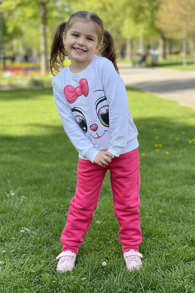 Kız Çocuk Fuşya Baskılı İki İplik Çocuk Pijama Takımı - 28275-FUSYA - 1