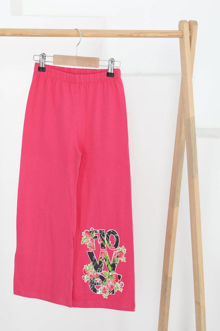 Kız Çocuk Fusya Baskılı Pijama Alt - 27385 - TOFİSA