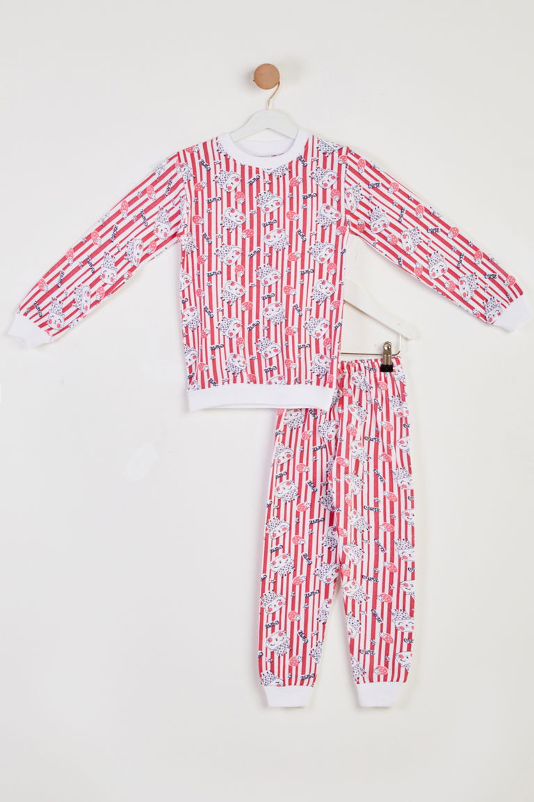 Kız Çocuk Fuşya Baskılı Pijama Takımı - 26449 - TOFİSA