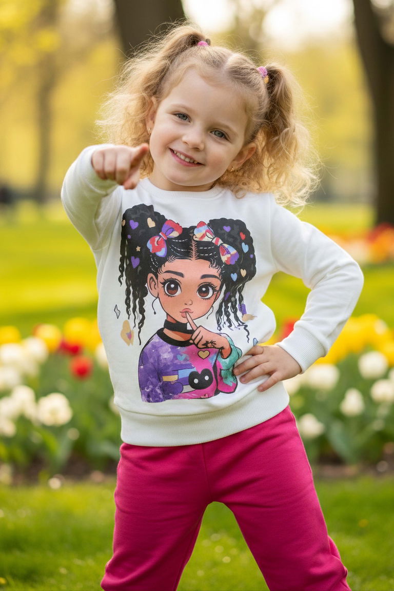 Kız Çocuk Fuşya Baskılı Pijama Takımı - 28108-FUSYA - TOFİSA