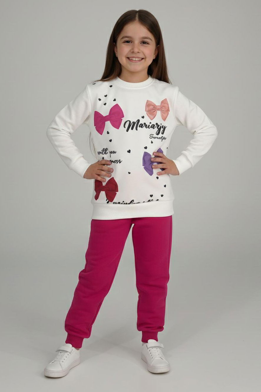 Kız Çocuk Fuşya Baskılı Pijama Takımı - 28164-FUSYA - 1