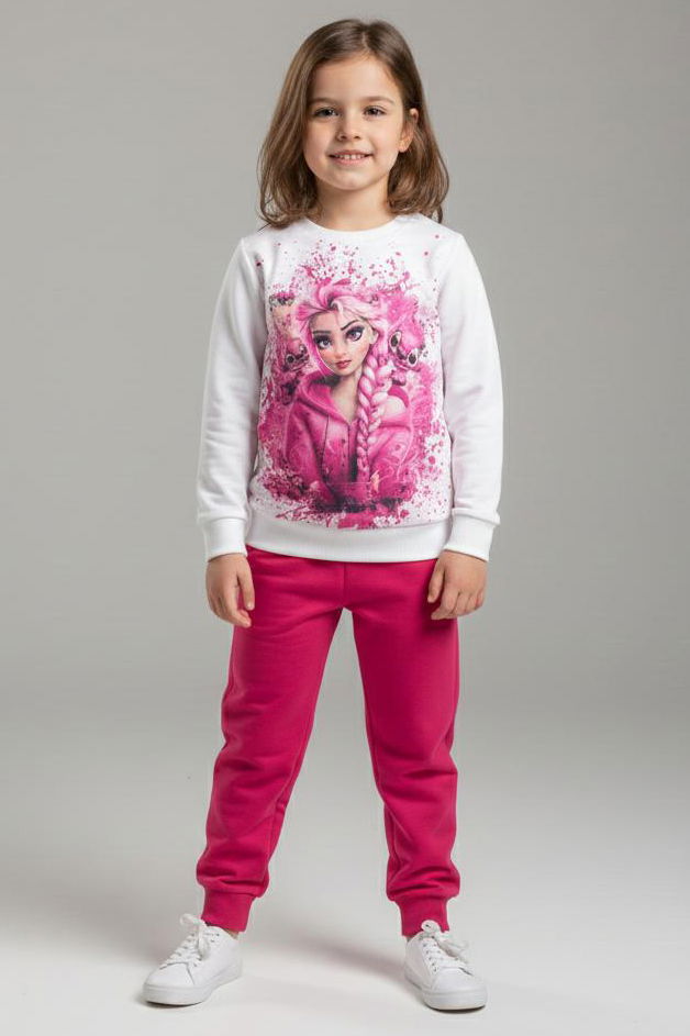 Kız Çocuk Fuşya Baskılı Pijama Takımı - 28165-FUSYA - TOFİSA