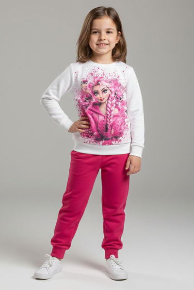 Kız Çocuk Fuşya Baskılı Pijama Takımı - 28165-FUSYA 