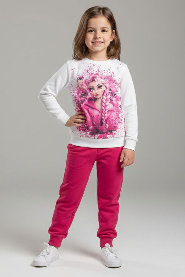 Kız Çocuk Fuşya Baskılı Pijama Takımı - 28165-FUSYA - TOFİSA