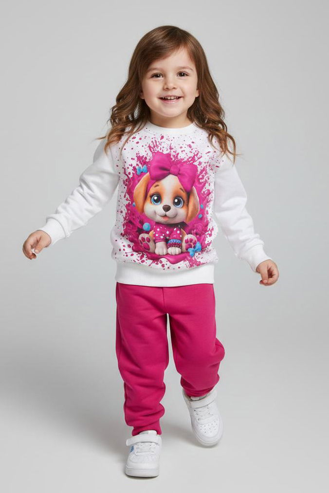 Kız Çocuk Fuşya Baskılı Pijama Takımı - 28166-FUSYA - 1