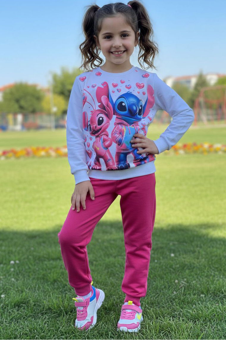 Kız Çocuk Fuşya Baskılı Pijama Takımı - 28246-FUSYA - 1