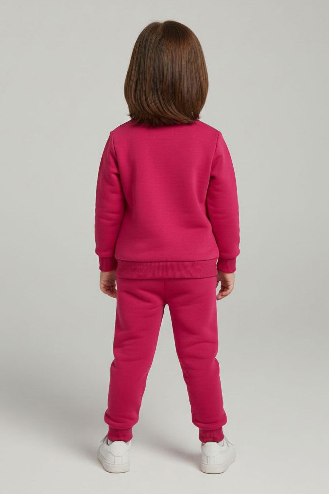 Kız Çocuk Fusya Baskılı Şardonlu Pijama Takımı - 28099-FUSYA - TOFİSA