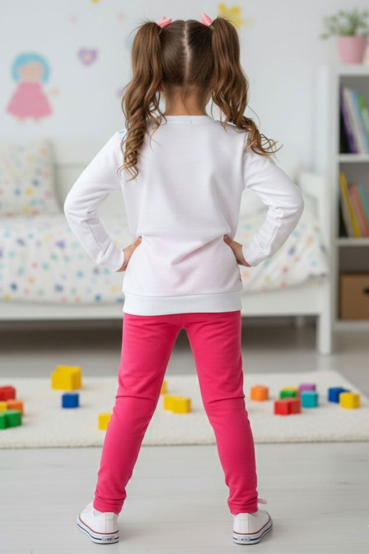 Kız Çocuk Fuşya Baskılı Şardonlu Pijama Takımı - 28236-FUSYA - 2