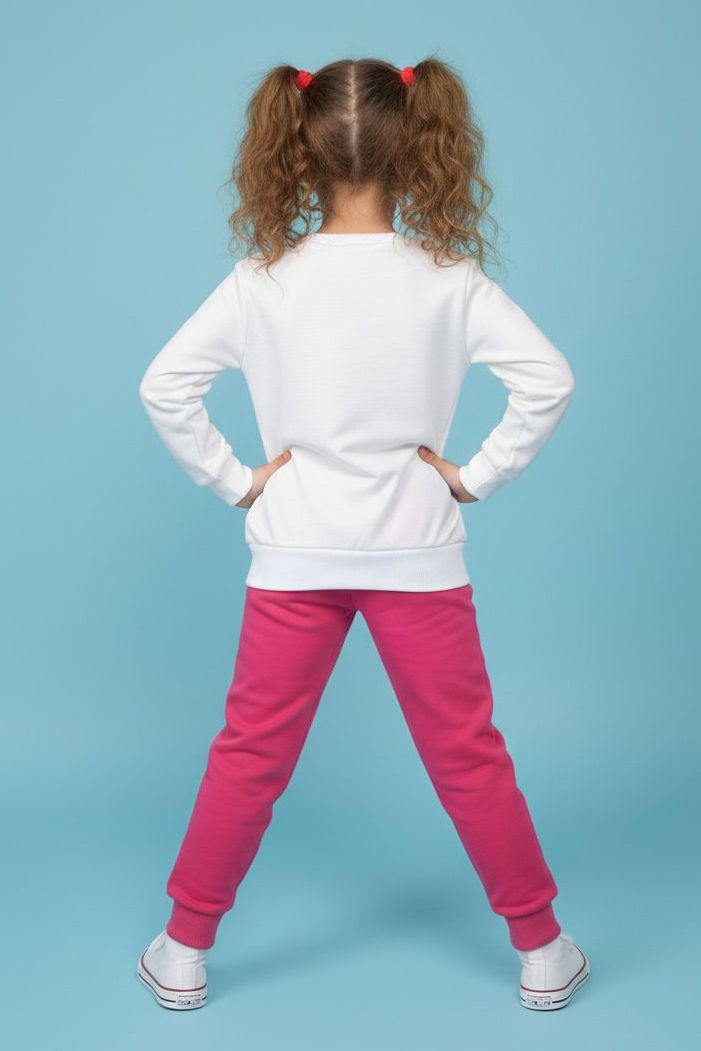 Kız Çocuk Fuşya Baskılı Şardonlu Pijama Takımı - 28238-FUSYA - 2