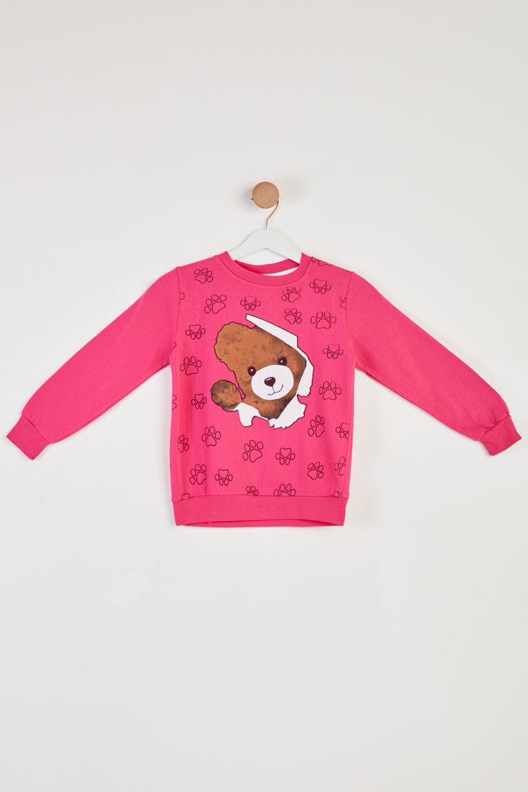 Kız Çocuk Fuşya Baskılı Sweatshirt - 26441 - TOFİSA
