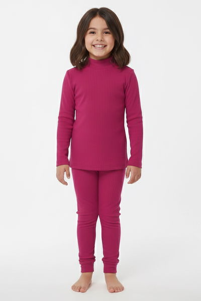 Kız Çocuk Fuşya Fitilli Ribana Takım - 28104-FUSYA 