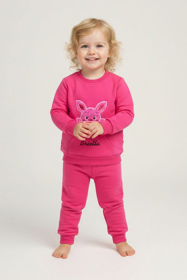 Kız Çocuk Fuşya Kanguru Cepli Takım - 28190-FUSYA - 1